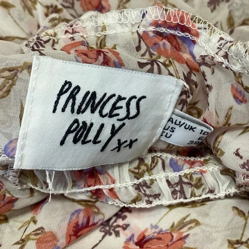 Princess Polly White Pink Floral Long Balloon Sleeve Tiered Mini A Line Dress 6 - Image 3