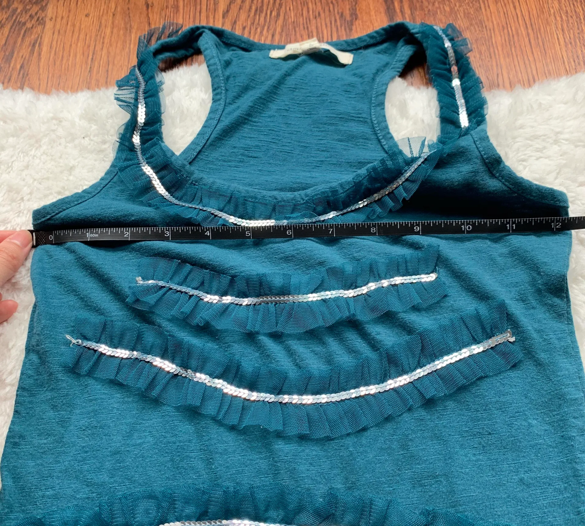 Teal Sequin Ruffle Tank Top - Image 5