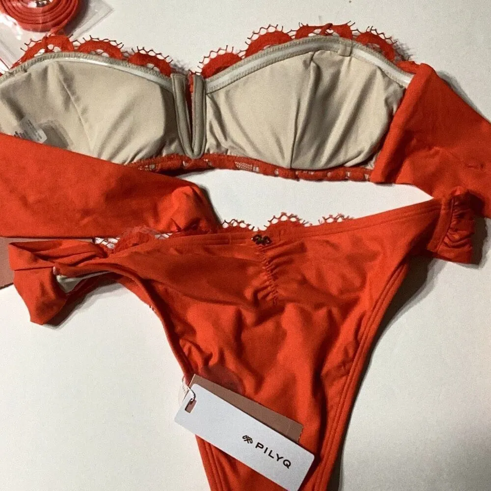 PilyQ New. PQ water lily lace v-wire bikini set. S-top/medium-bottom. Retails $168 - Image 6