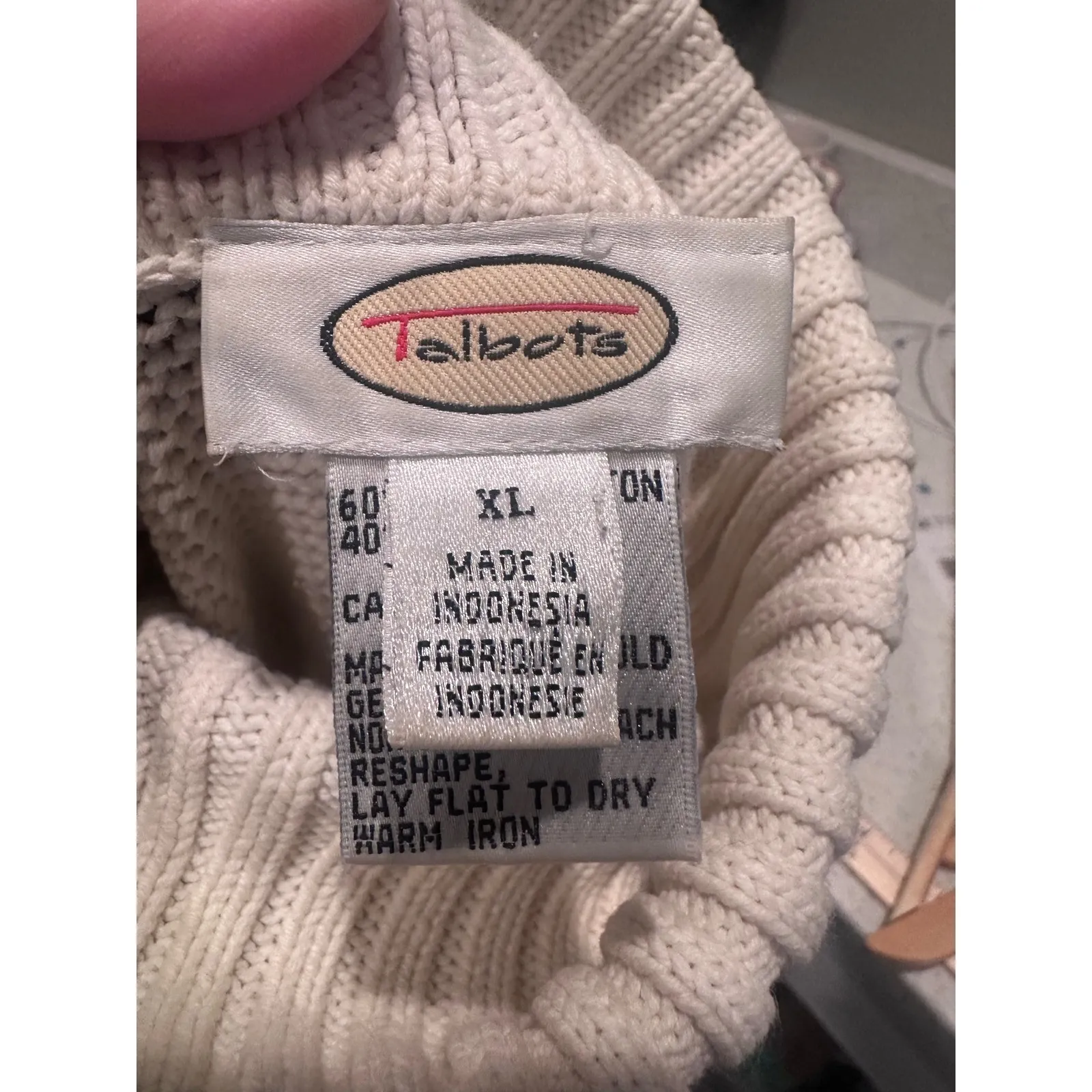 Vintage Talbots Blue White Striped Chunky Turtleneck Sweater Size XL Cotton - Image 3