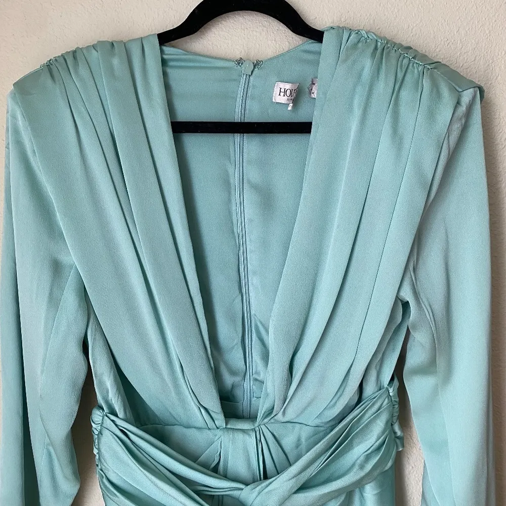 HOUSE OF CB‎ 'Pascale' Aqua Draped plunge Satin Mini Dress NWOT size M - Image 10