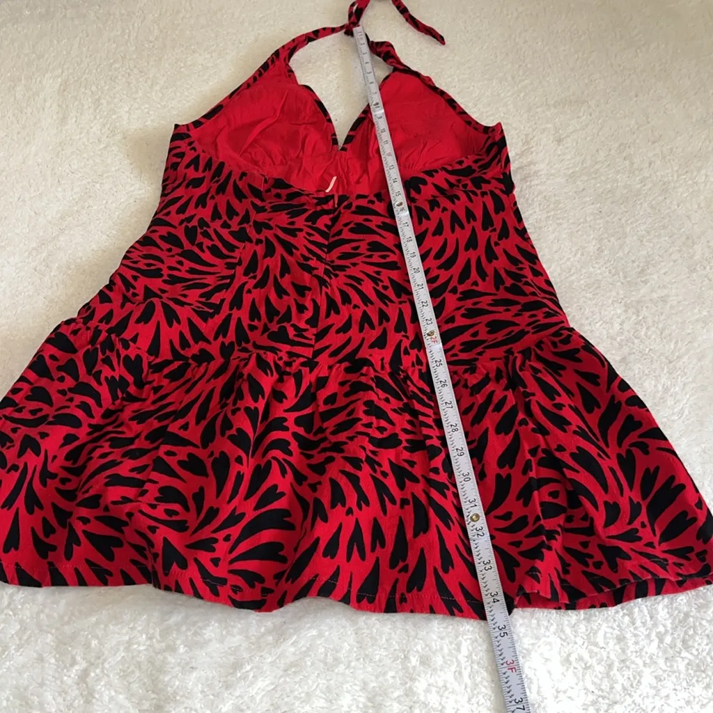 Free‎ People Cecil Halter Mini Dress Red Black Print Size L - Image 6