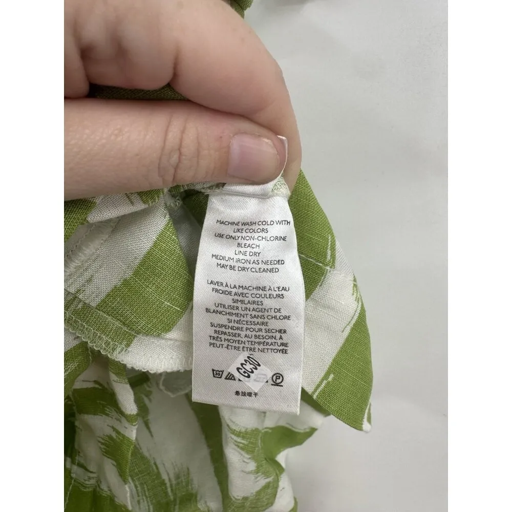 Anthropologie Green White Ikat Print Linen Blend Paperbag Shorts Women Small‎ - Image 5