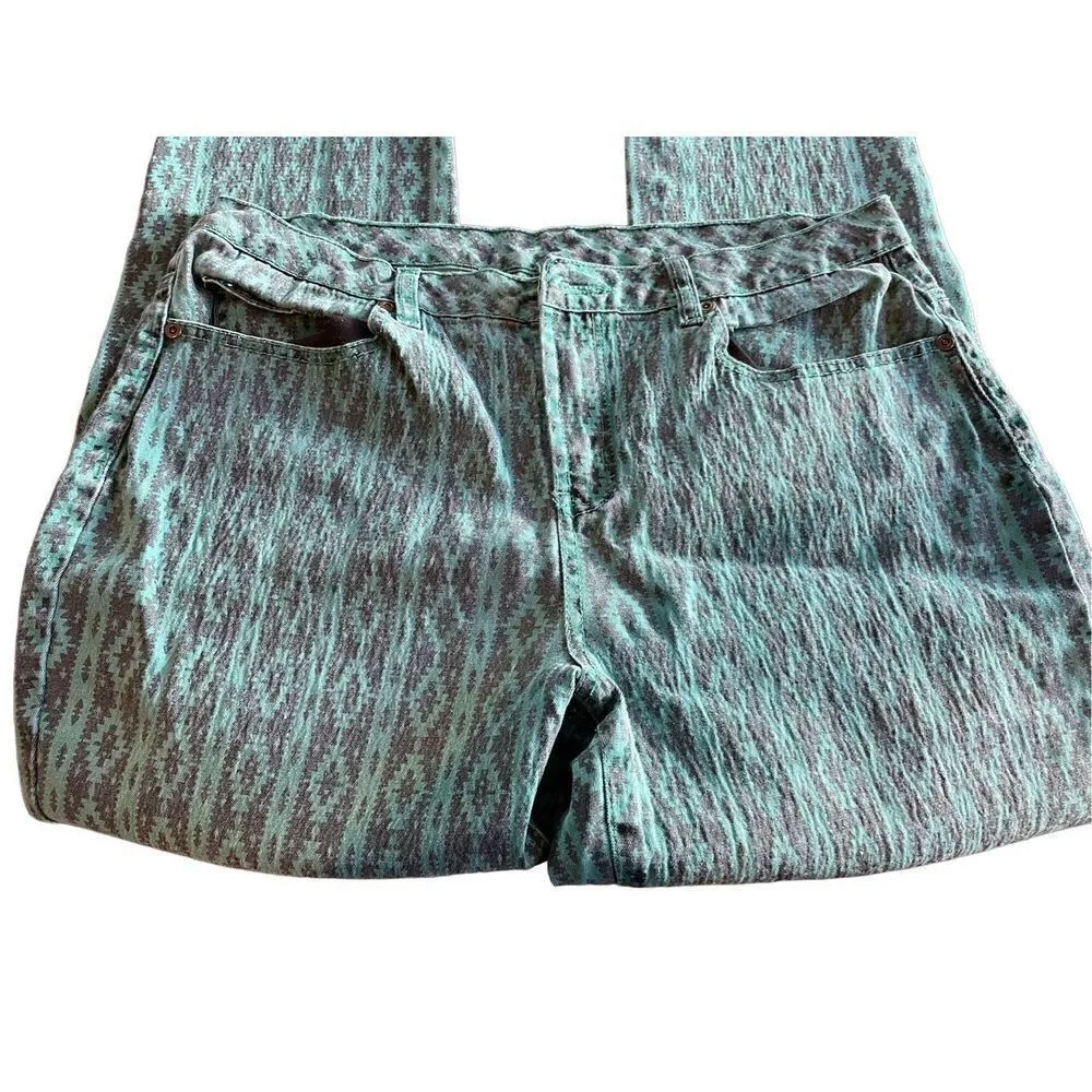 DG2
Diane Gilman Women Denim Pants Stretch Aztec Cutout Green Size 12 Blue - Image 2