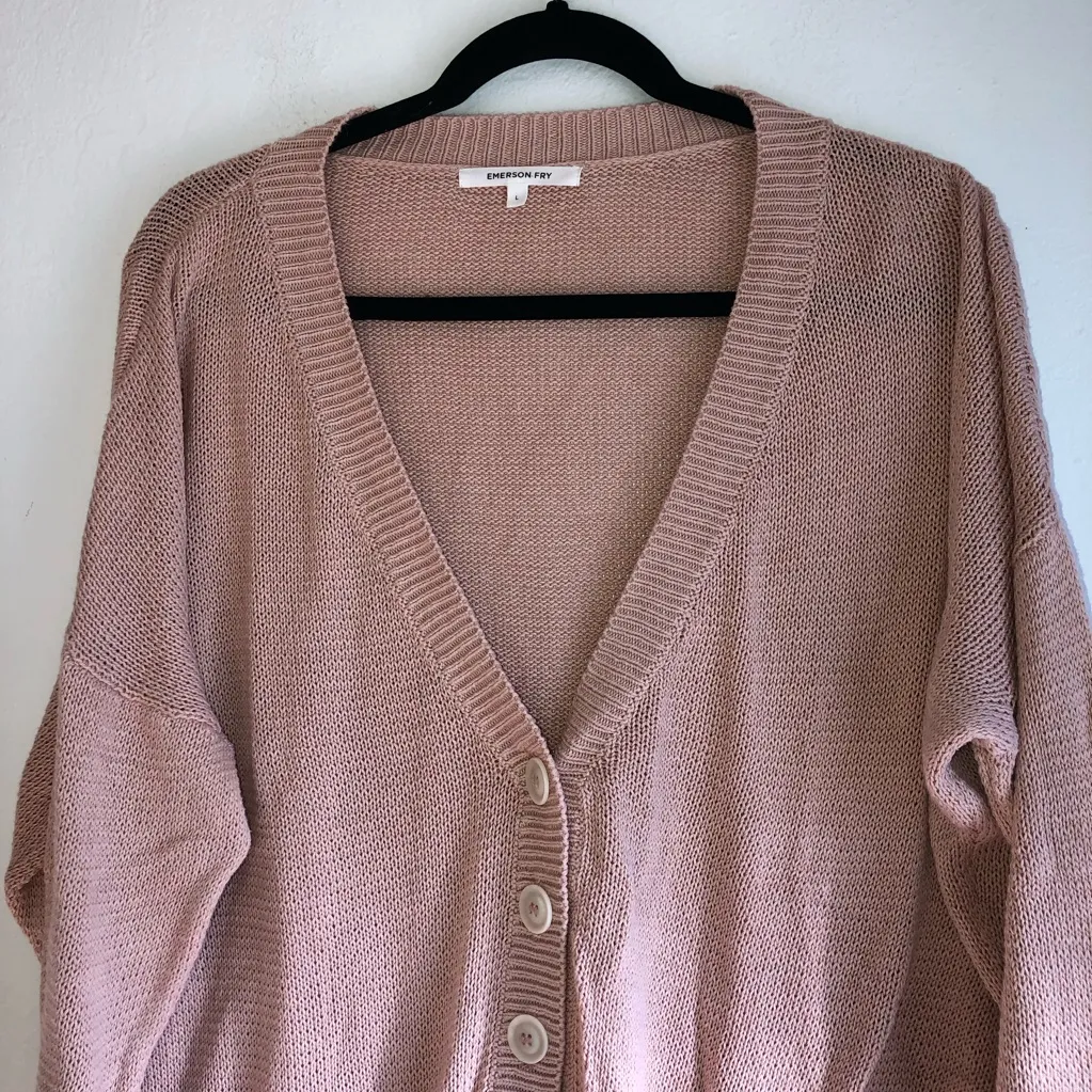Emerson Fry Carolyn Cardigan Sweater Women's Large Button Up Organic Cotton Clay Pink - Image 12