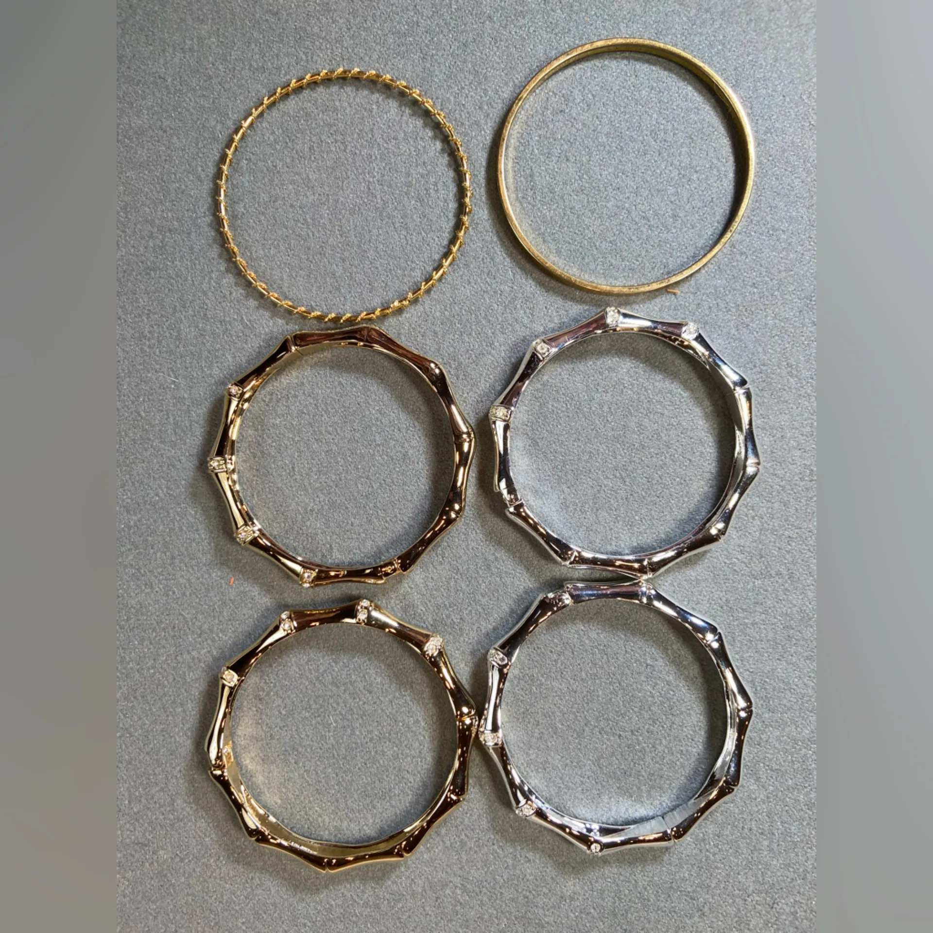 Faux Bamboo Cuff Bangle Bracelets 4 Gold and‎ 2 Silver tone - Image 3