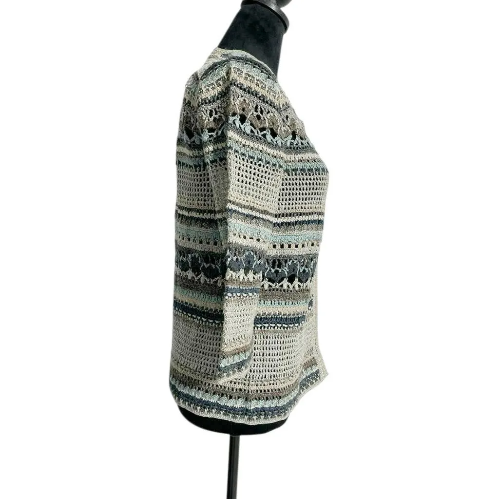 Peruvian Connection Size Small Sweater Cardigan Open Front Knit Pima Cotton - Image 3