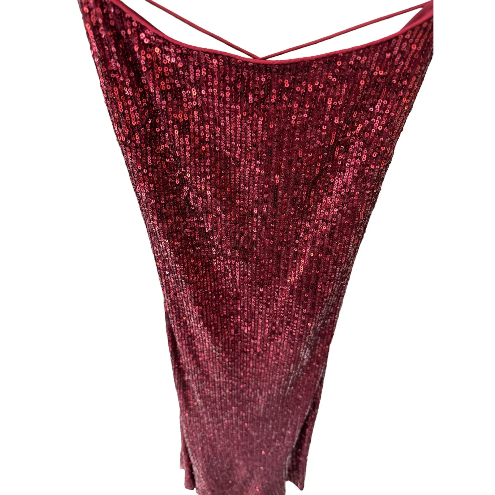 Ieena Mac Duggal Sequin Tie Back Midi Dress Strappy Lace Up Wine Size‎ 2 NWT - Image 6