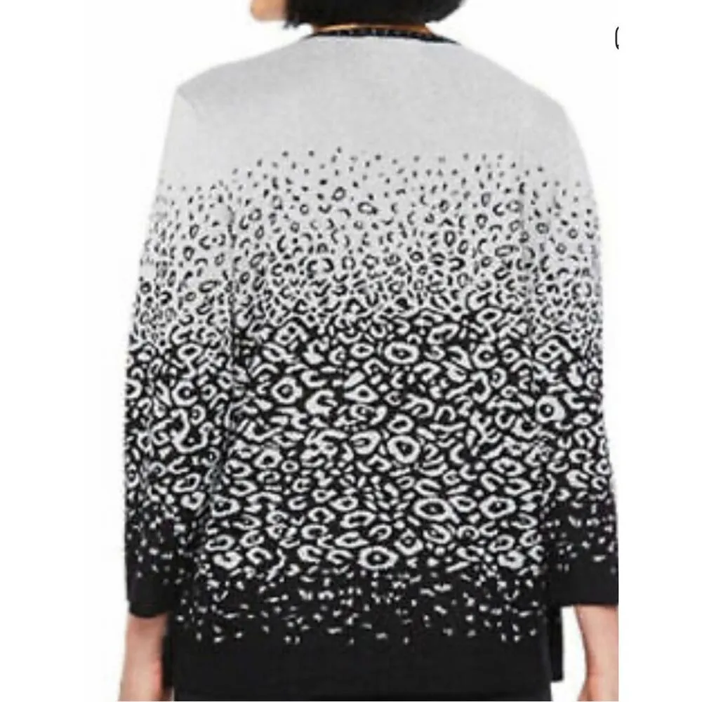 Alfred Dunner layered sweater/cardigan silver black studded 3/4 sleeves,size PXL - Image 2