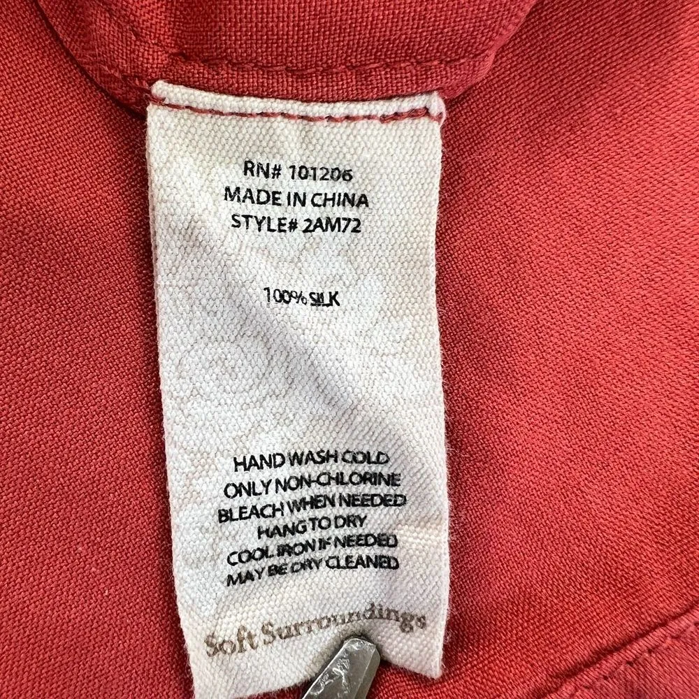 Soft Surroundings Blouse Top 100% Silk Small Red Long Sleeve Button Up No Collar - Image 4