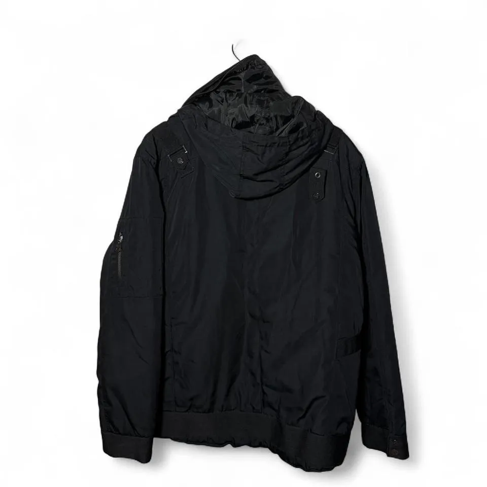 Coogi Black Hooded Bomber Jacket Men's Large Zip Pockets Puffer Lined Streetwear - Image 5
