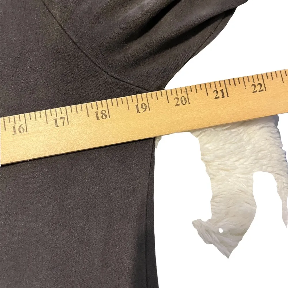 Aryeh grey faux suede THREE-QUARTER bell SLEEVE DRESS in medium - Image 6