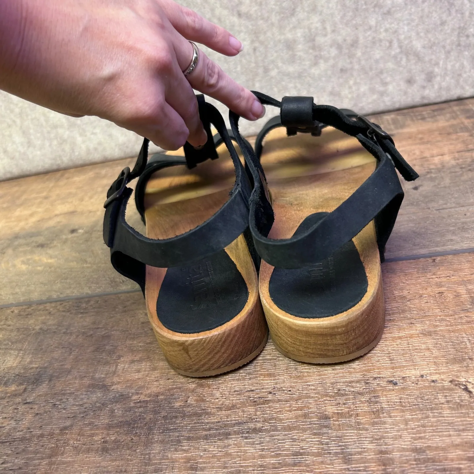 Sanita Olise Flex Black Leather Wood Clog Sandals Buckle Ankle Strap Women 41 Size 10.5 - Image 4