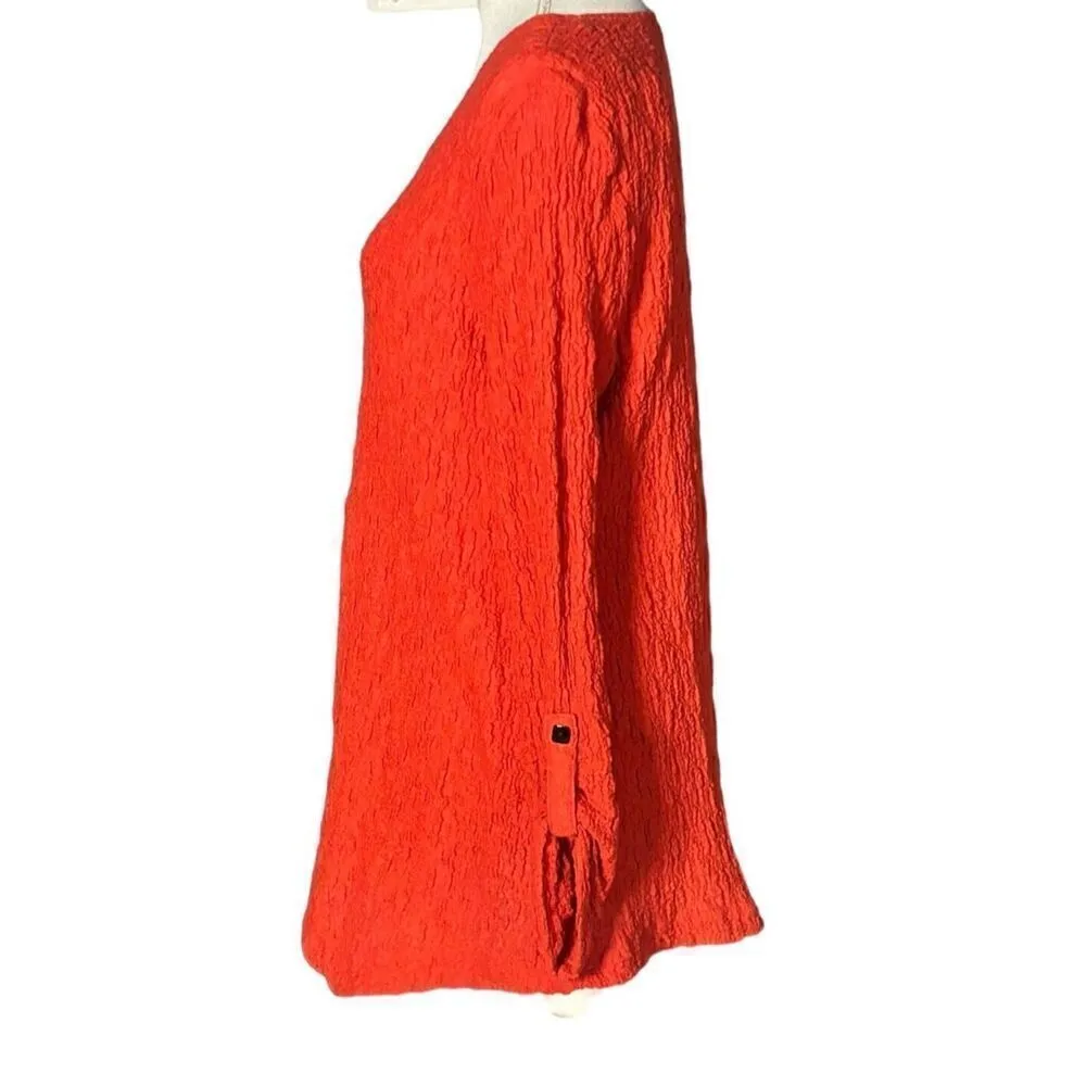 Ali Miles Tunic Size Large Red Crinkle Textured Roll Tab Boho Artsy Lagenlook - Image 4