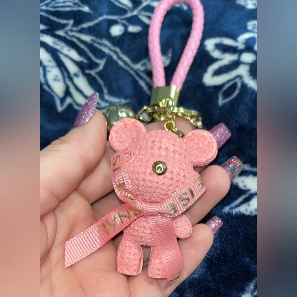 Source Unknown NEW! Pink & Gold Waffle Bear KeyChain Bag Charm - Image 5