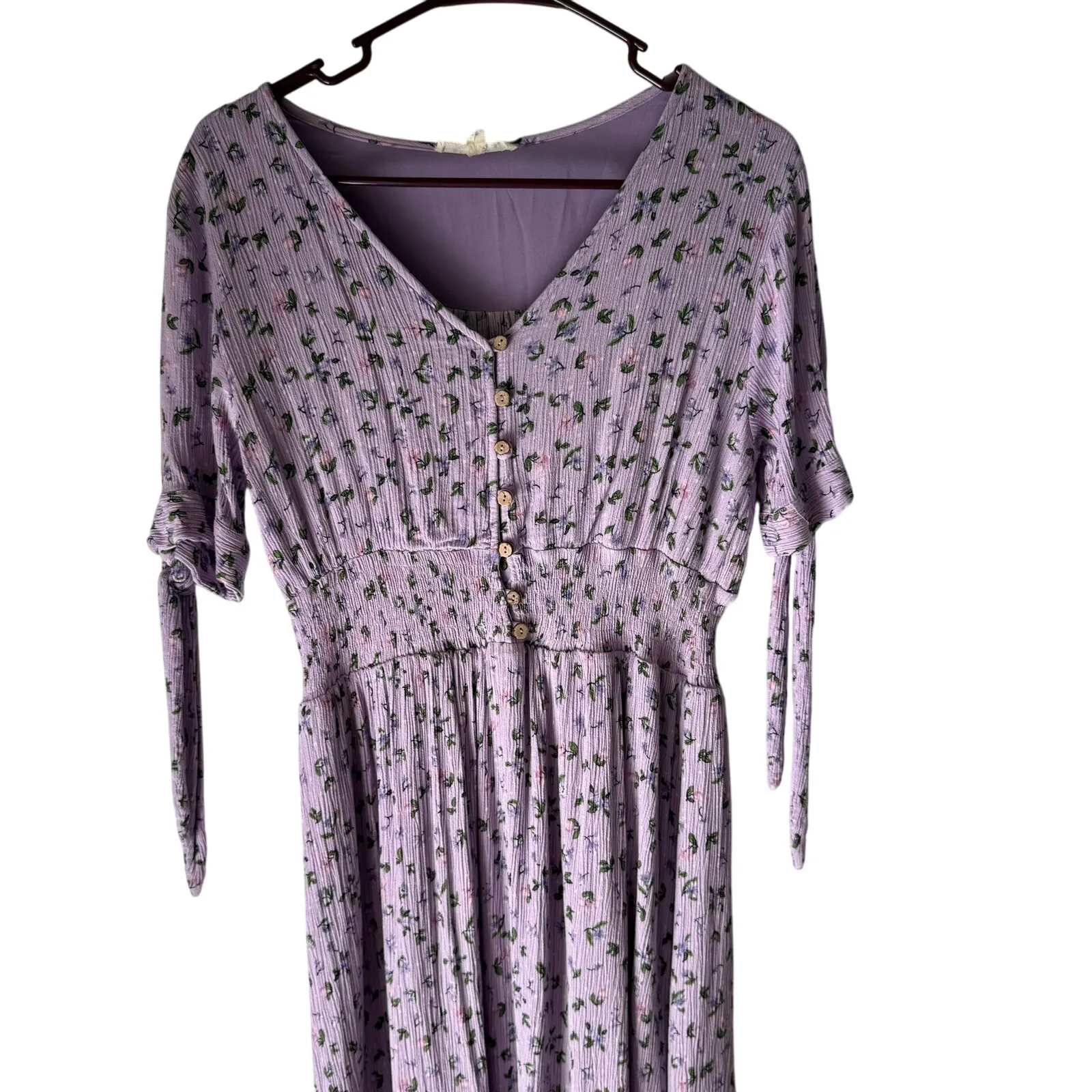 Reborn J Size Large Purple Floral Cottage Smocked‎ Babydoll Milkmaid Midi Dress - Image 2