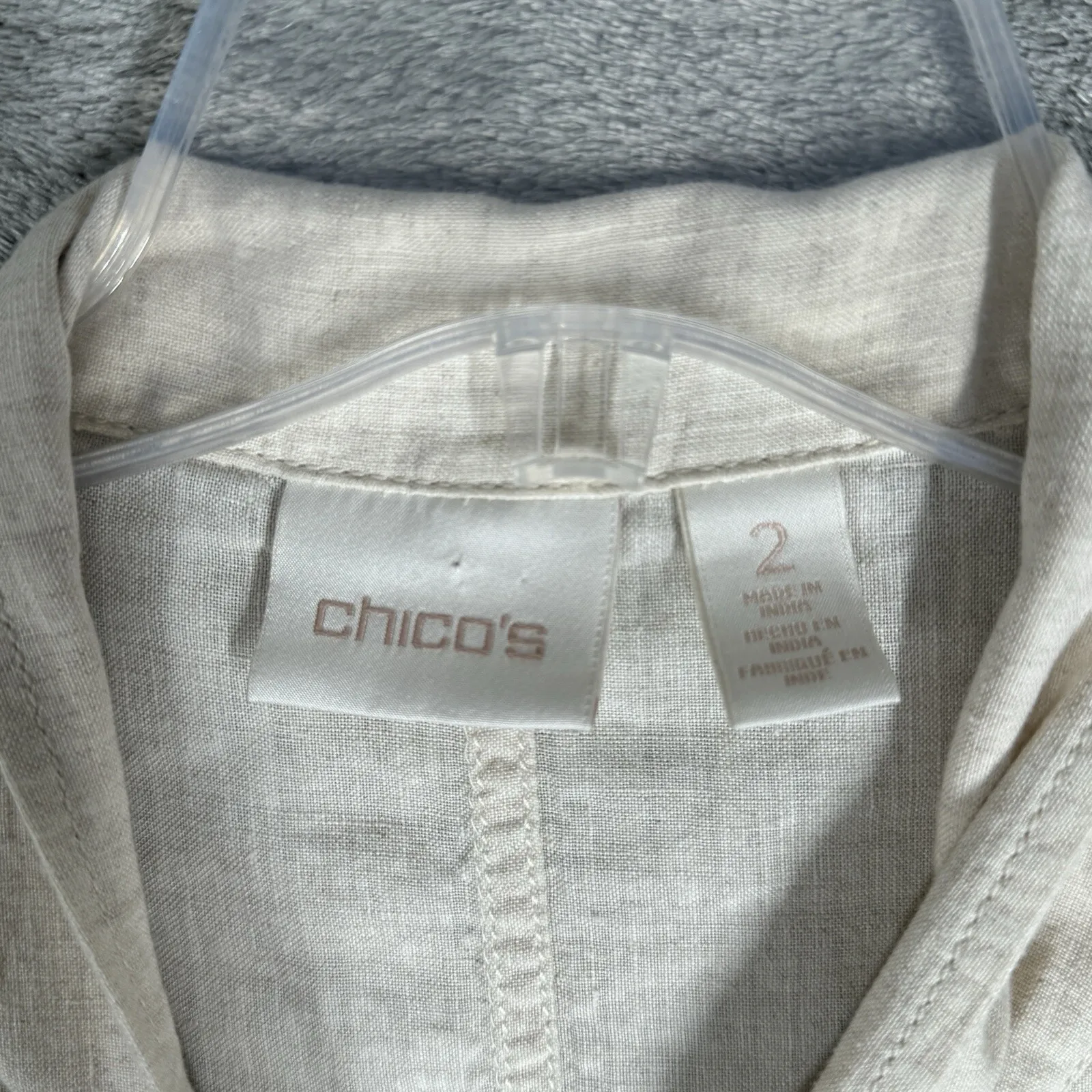 Chicos Jacket Womens Large 2 Cream Linen Utility Jacket Cream Coastal‎ Grandma - Image 5