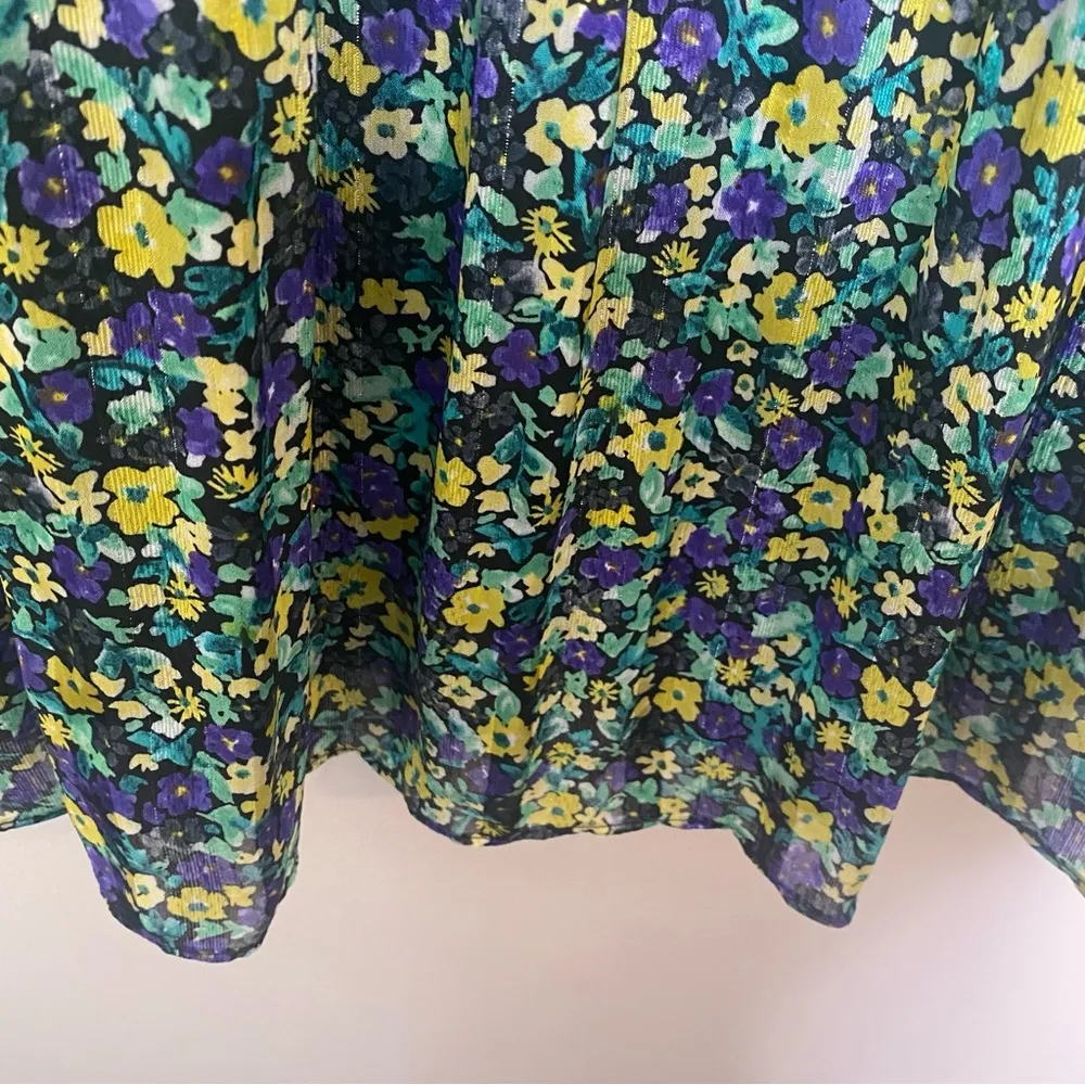 Zara Floral Micro Pleat Long Sleeve High Neck Puff Sleeve Baby Doll Mini Dress L - Image 11