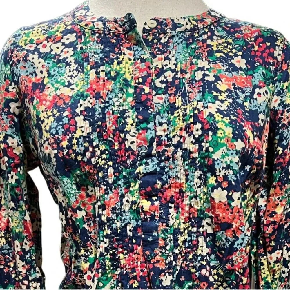 Talbots Popover Long Sleeve Floral Top Pin Tuck Collar Size Petite Medium - Image 3