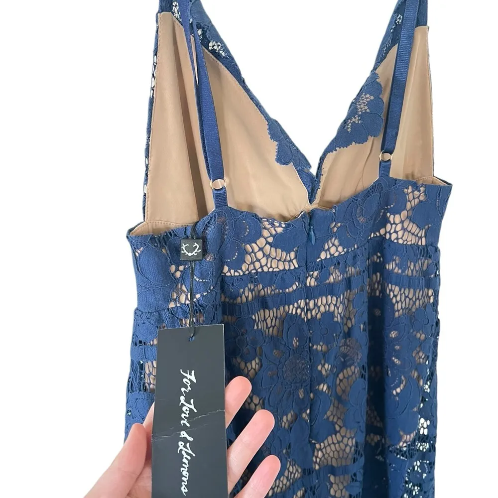 For Love & Lemons NEW Gianna Blue Lace Midi Dress - Image 4