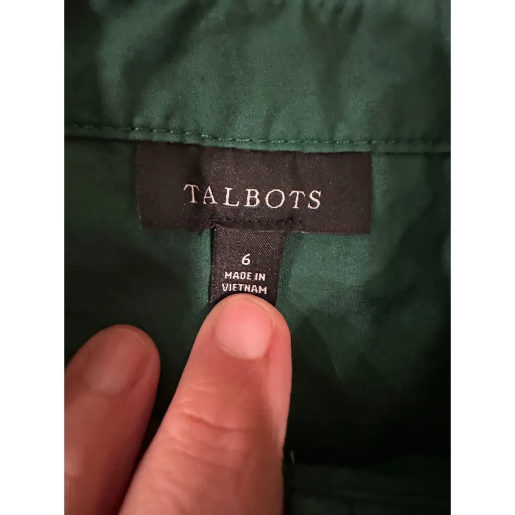 Women's Talbots Green Collared Shirt Dress with Gold Buttons Size 6 - Image 7