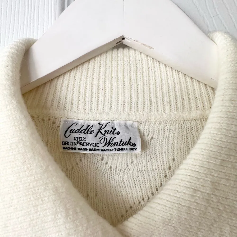 Cuddle Knit Wintuk Vintage Orlon Acrylic Collared Cable Knit Button Cardigan M Size M - Image 6