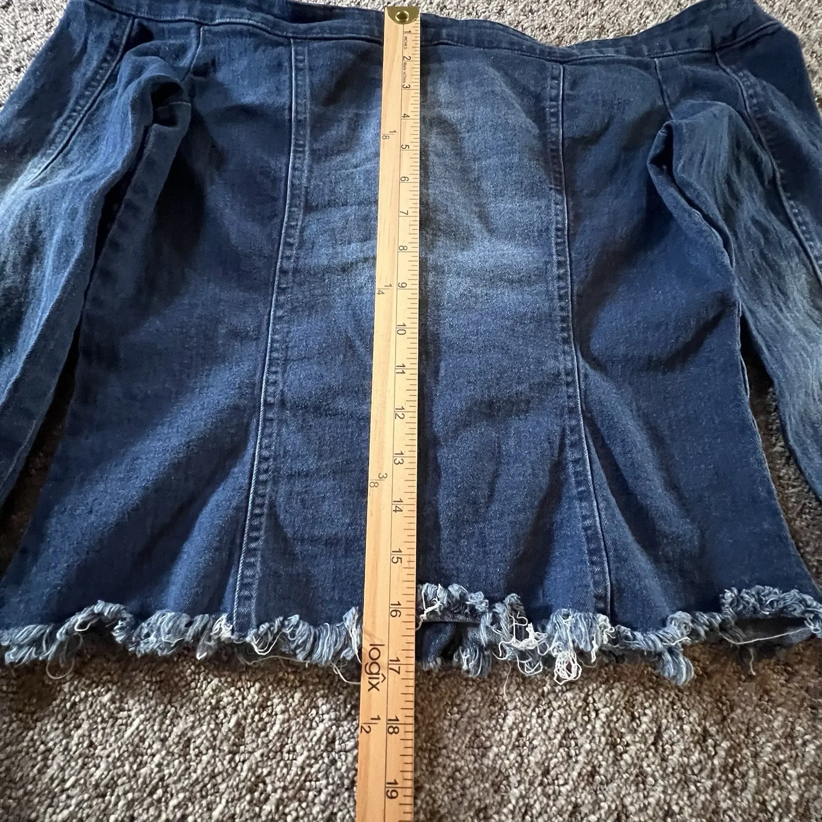 Off‎ Shoulder Large Denim Jean Top Frayed Hem Button Up Stretch Blue Y2K - Image 8
