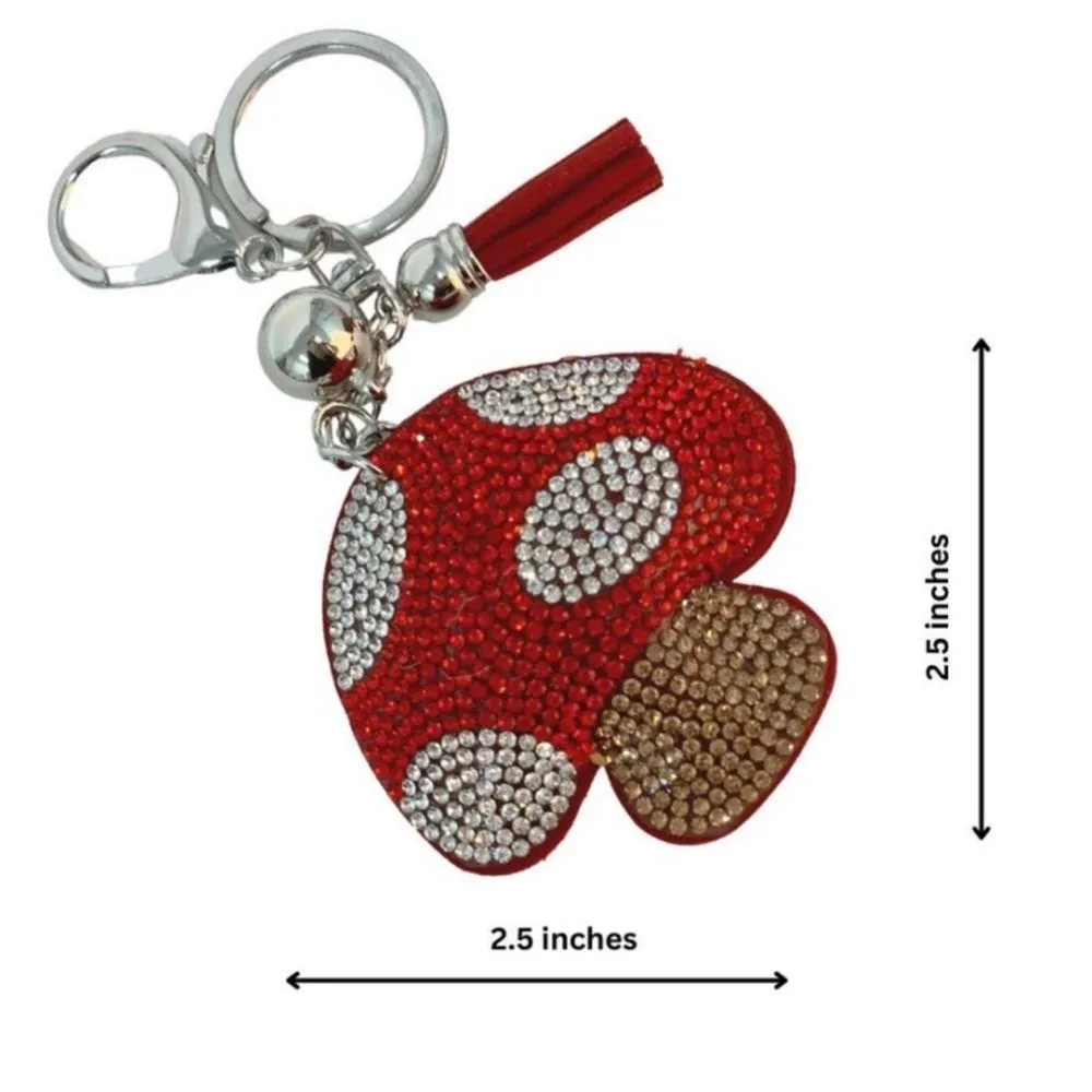 Crystal Avenue Mushroom Shroom Rhinestone Tassel Key Ring Keychain Purse Charm Red - Image 3