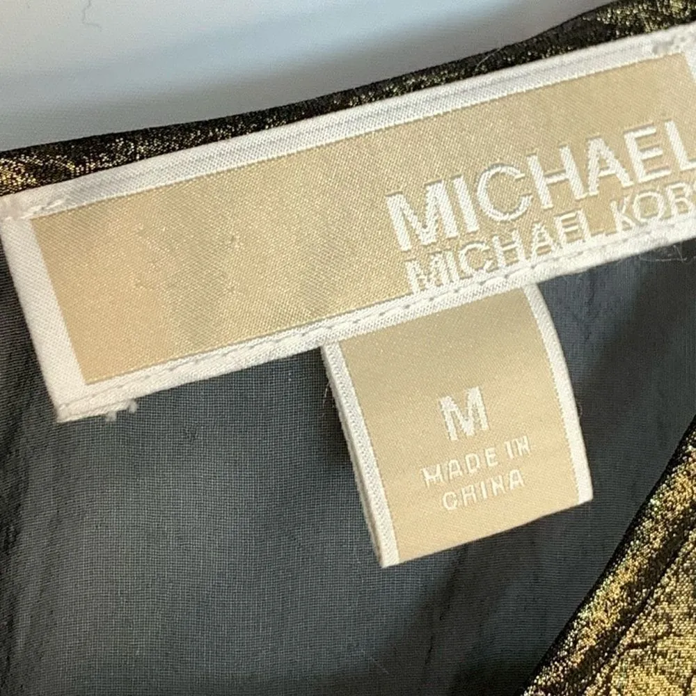 Michael Kors Sheer Gold Black Blouse Size Medium - Image 6