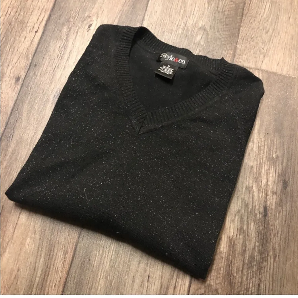Style & Co Sparkly Black V Neck Long Sleeve Sweater | Shirt - Image 4
