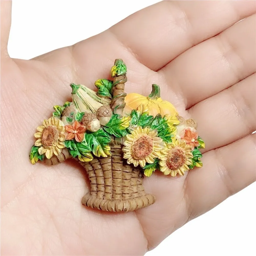SUNFLOWER PUMPKIN ACORN BASKET Fall Harvest Season Theme Brooch Pin - Image 2