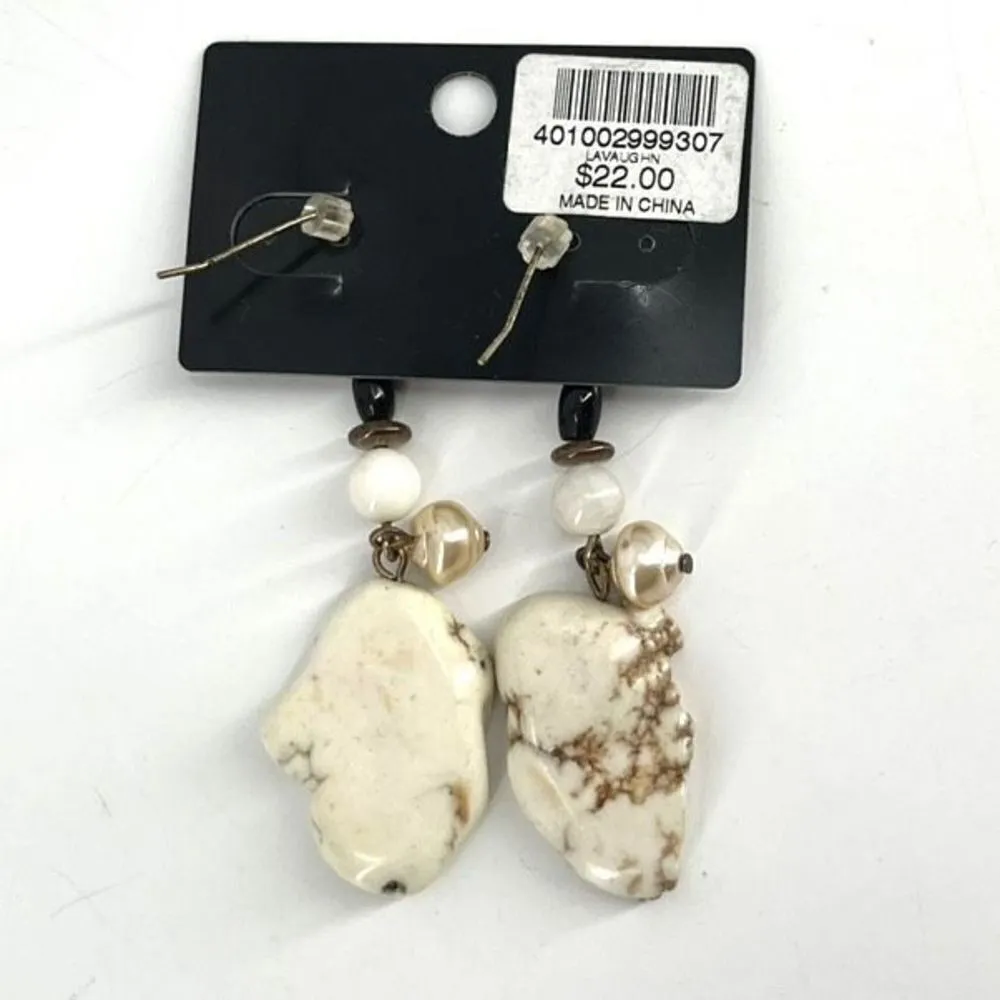 NWT Chico’s large stone faux pearl dangle‎ 2.5” drop veined White - Image 2