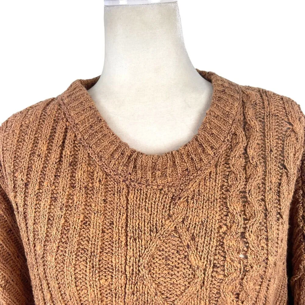 Free People On Your Side Pullover Sweater Small Cable Knit Brown Boxy Cropped - Image 8