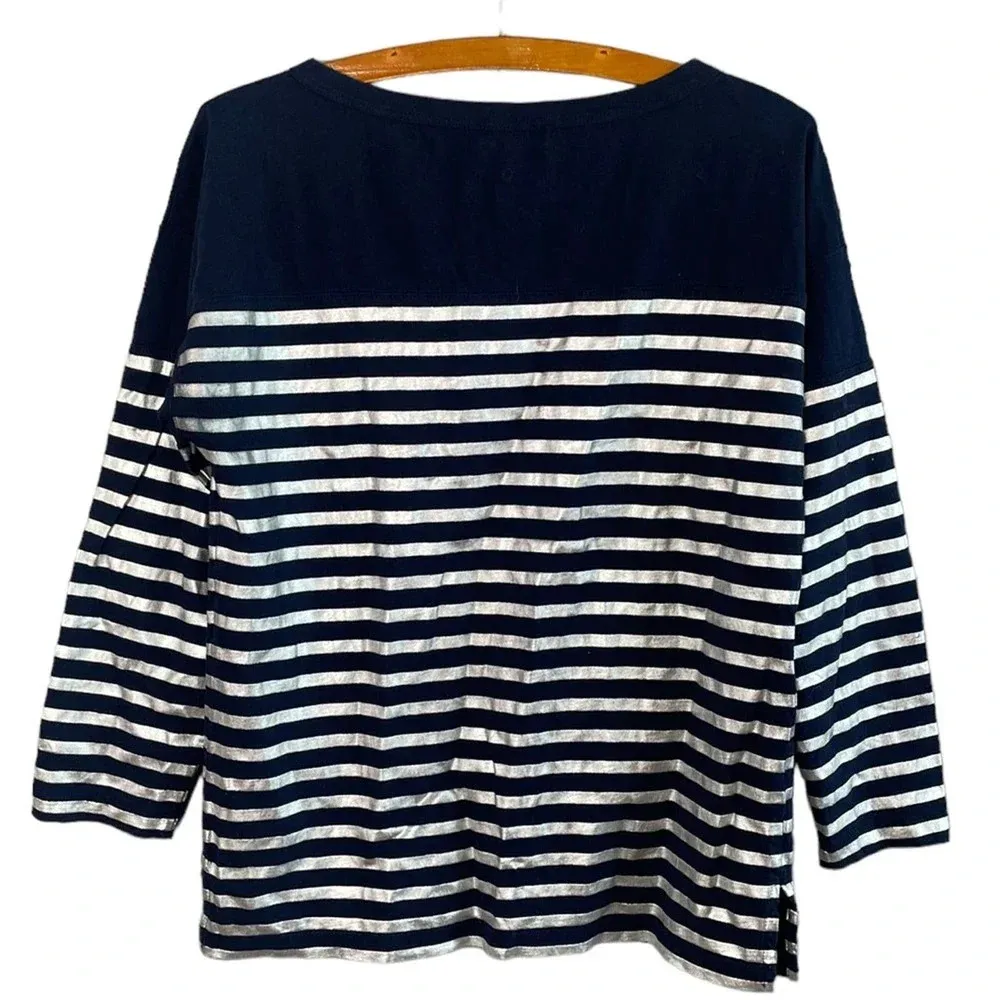 J. Crew Women’s Size Small Metallic Striped Boat Neck Top Style C6694 - Image 7