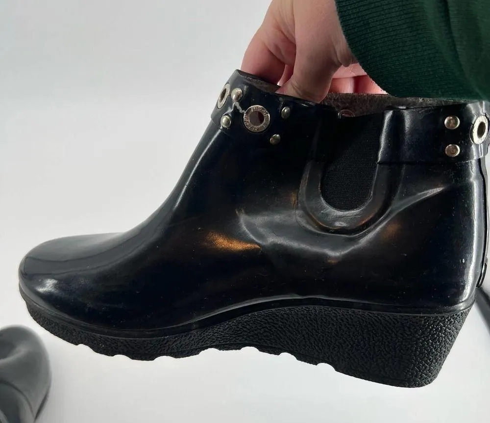 Sperry Black Waterproof Wedge Heel Rubber Ankle Boots Bootie Womens Size 9 - Image 8