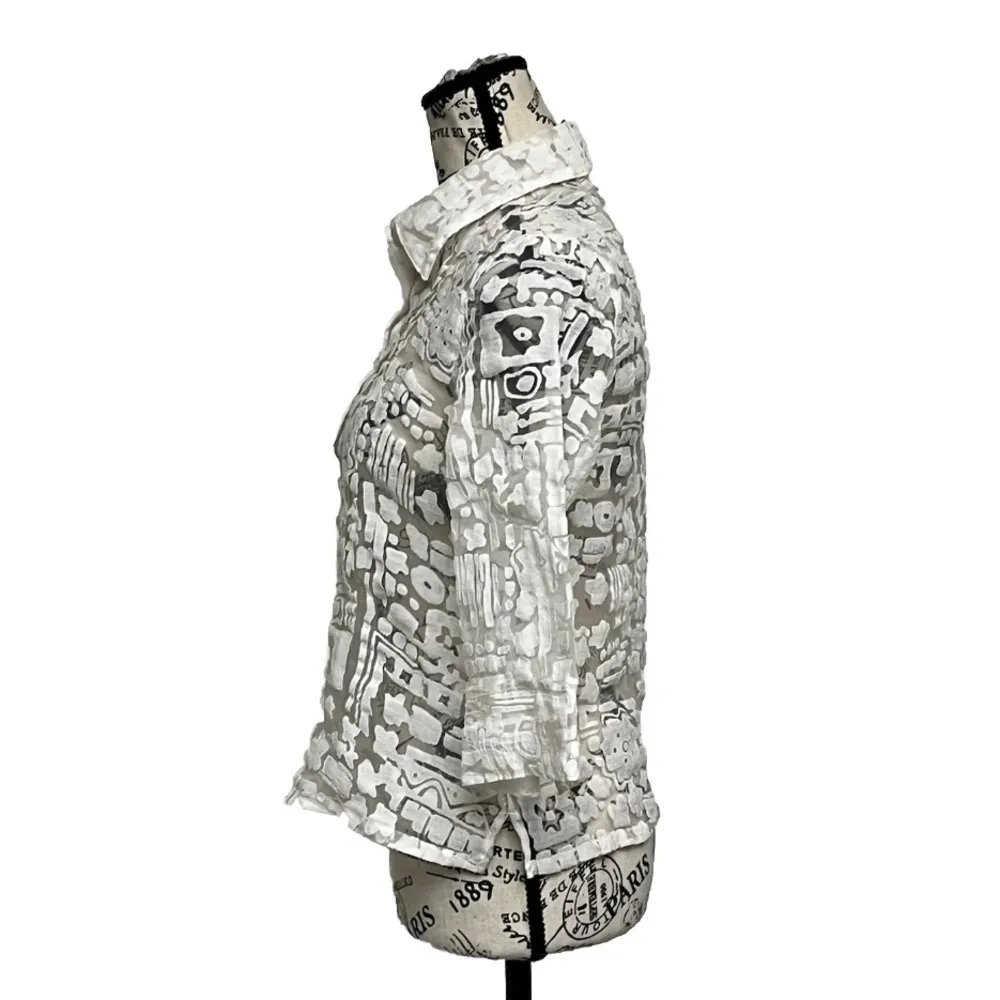 Vintage 90s Koret Petite Ivory Sheer Mesh Button Up Blouse Coastal Preppy SP White Size undefined - Image 4