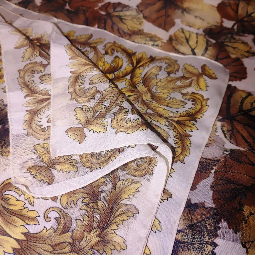 Autumn Scarf Wrap Handkerchief Leaf Gold Square Vintage Lightweight Sheer Fabric - Image 4