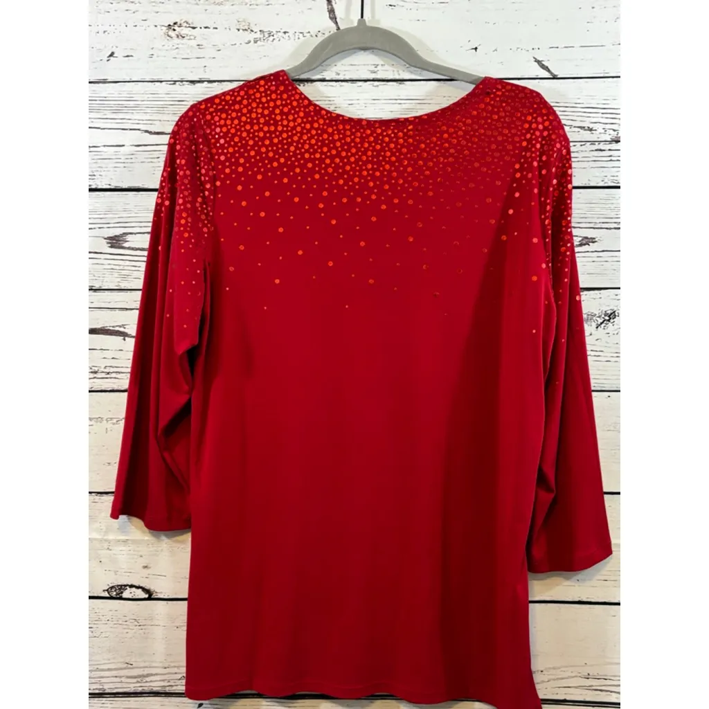 Women's Susan Graver Red Orange Polka Dot Long Sleeve Tee M - Image 5