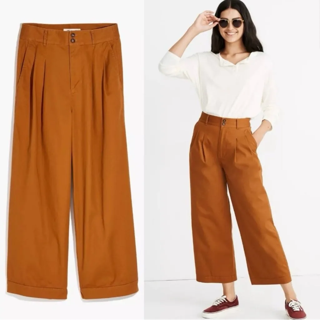 Madewell Double Front Pleated Wide-Leg Crop Pants in Burnt Sienna Size 2‎ - Image 2