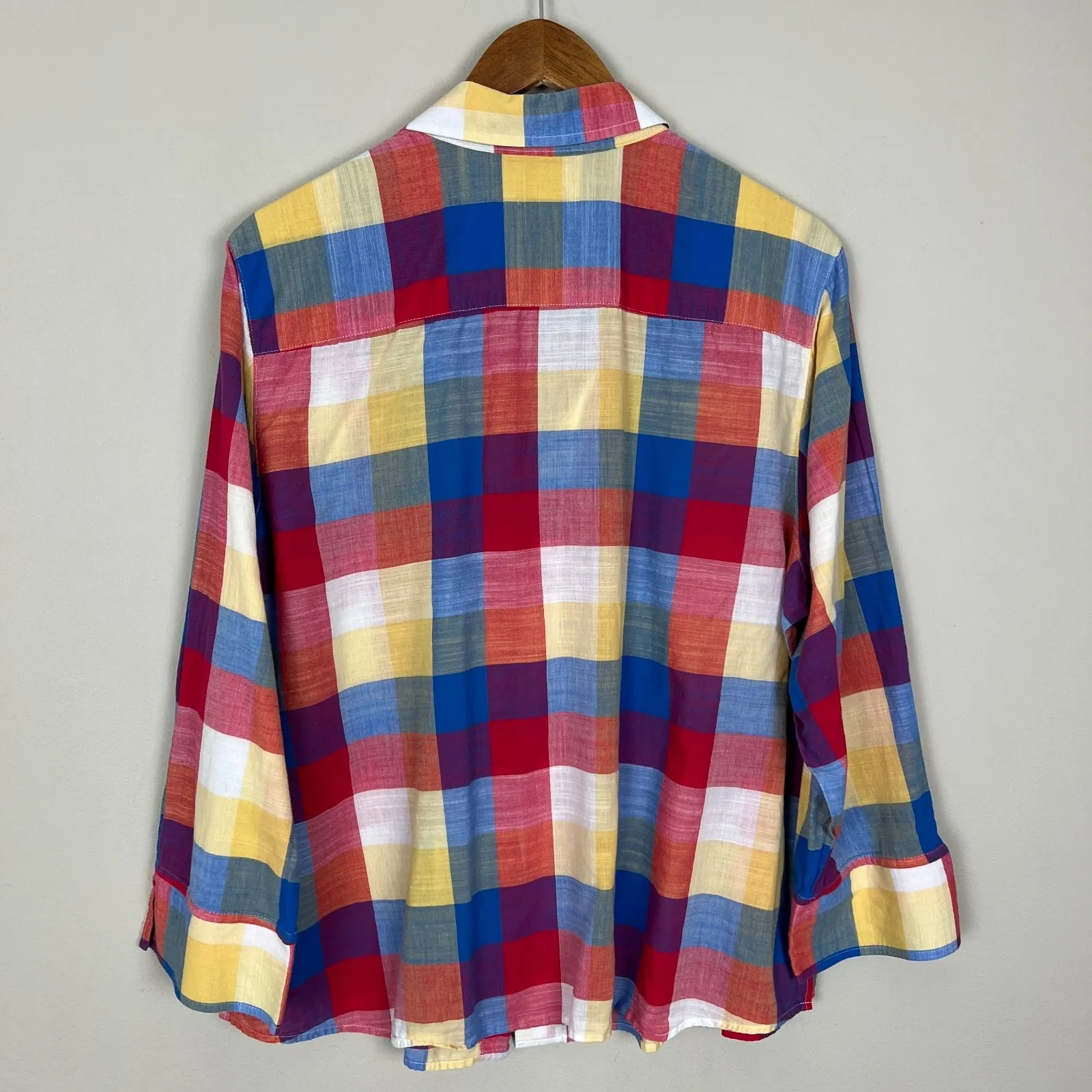 Foxcroft Shirt 18 Plaid Check Shaped Fit Button Down‎ Front Long Sleeve V-Neck - Image 8