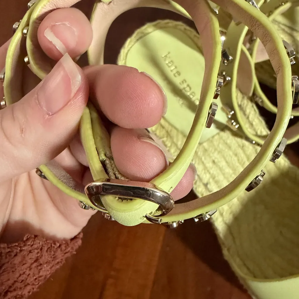 Kate Spade Frenchy Wedge Sandal Lemon Sorbet Leather Espadrille Womens 9B - Image 4