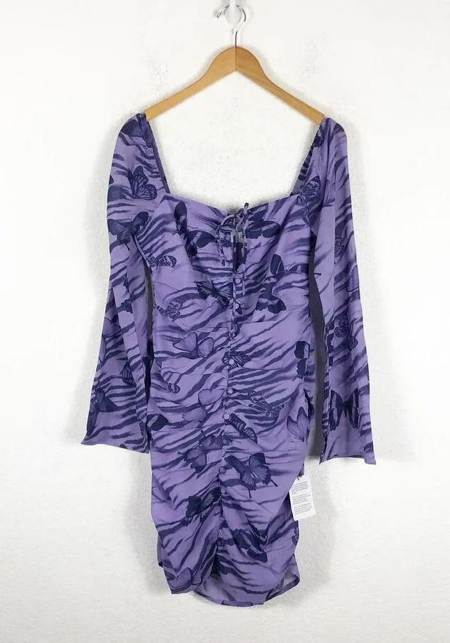 NWT ASOS Design Keyhole Purple Butterfly Print Mini Dress Size 10 Buttons Y2K - Image 4