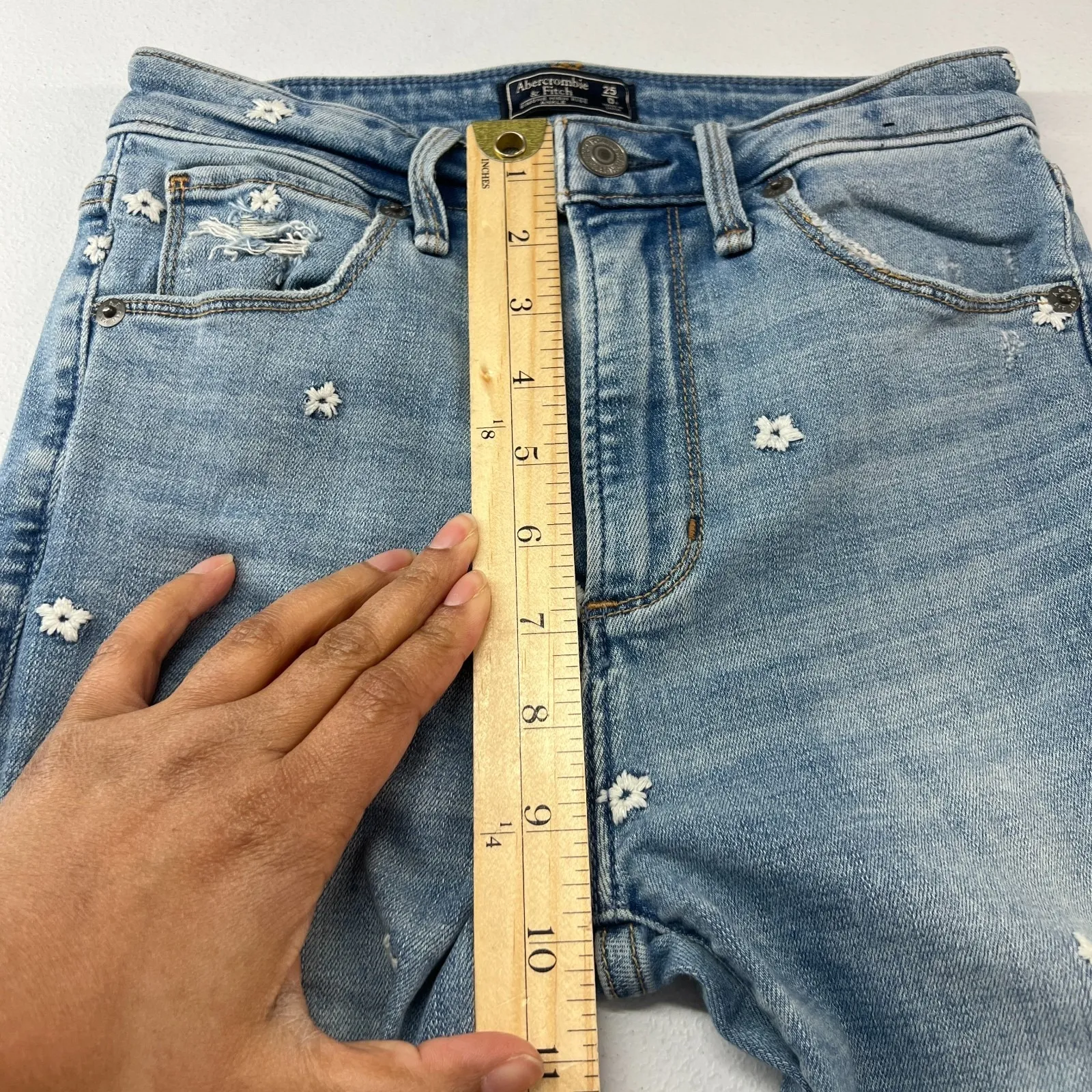 Abercrombie & Fitch Simone Ankle Jeans Womens 0 Blue Denim Frayed Hem High Rise - Image 9