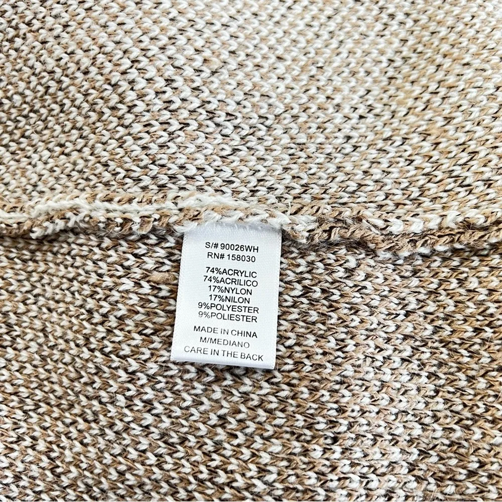 Open Front Sweater Vest Size Medium Plaid Checks Khaki/Cream Beige Cable Knit - Image 4