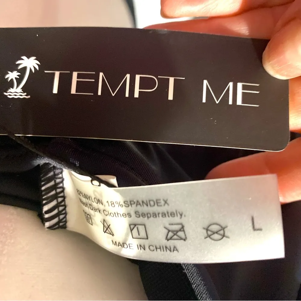 NWT Tempt Me 2 - Piece Black Bikini Side Tie Bottoms Ruffled Top Cross Back Lrg - Image 9