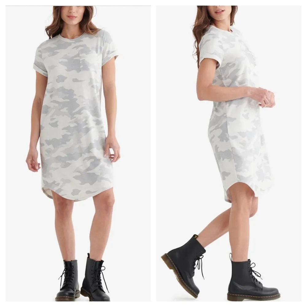 Lucky Brand Dress NWT Camo Print Cloud Gray Pullover Soft Short Sleeve Women' S - Image 4
