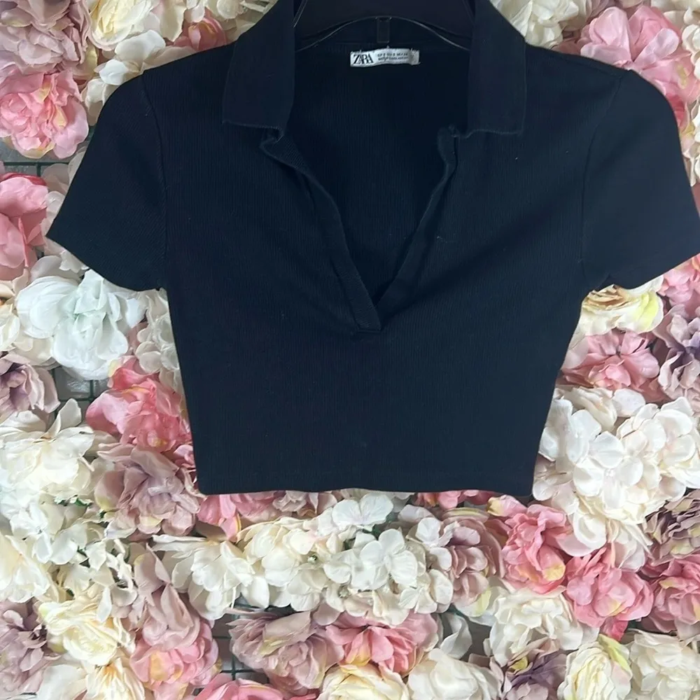 Black Cropped Polo Shirt A 0315 - Image 2