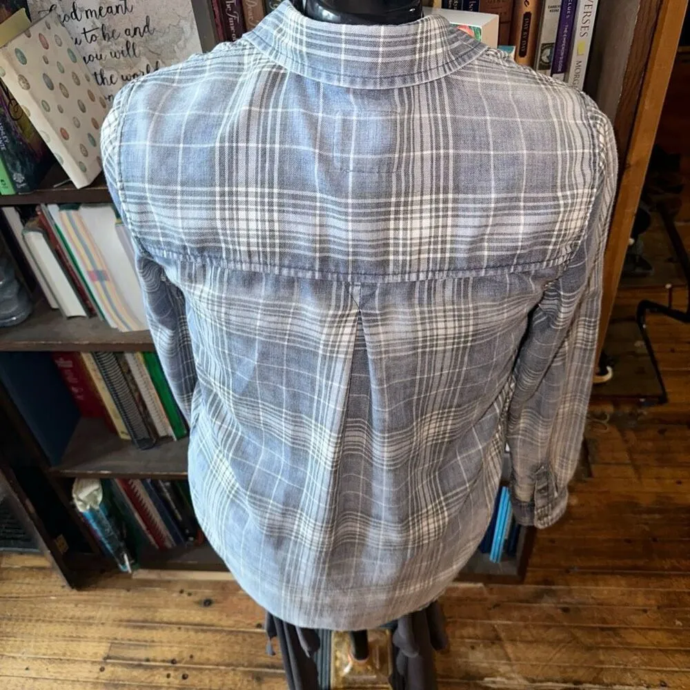 American Eagle blue & gray lumberjack boyfriend fit S shirt - Image 3