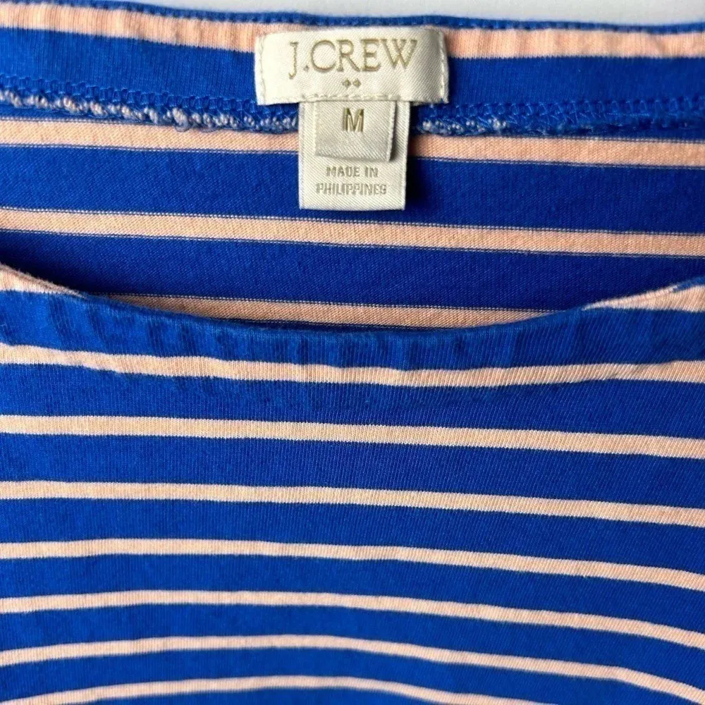 J Crew boatneck royal blue pink stripe long sleeve cotton tee shirt top tunic - Image 2