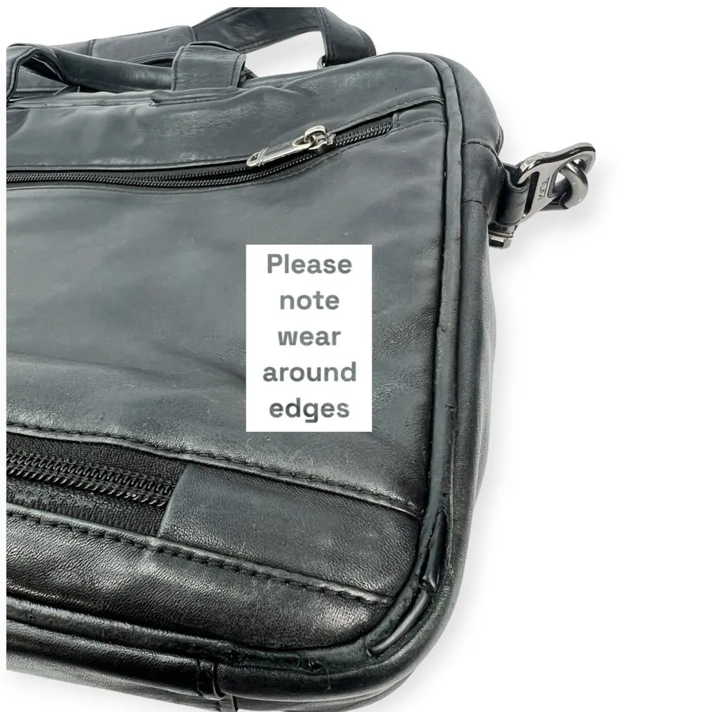 Tumi Leather Laptop Bag Briefcase Transport Carryon Padded Case Black - Image 7